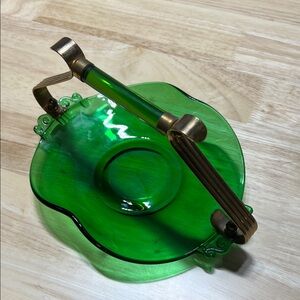 MCM Paden City Emerald Glo Serving Dish with Brass Handle